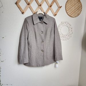 London Fog Single Breasted Coat Women's M Taupe Heather Button Up Wool N…